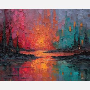 warm, line, palette knife, oil painting, impasto, textured paint, layered pigment, scraped surface, thick strokes, expressive texture, hand painted, fine art, material depth, visual rhythm, atmospheric, color control, painterly surface