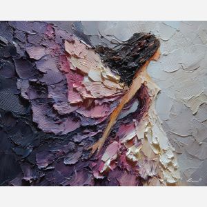 secret, wing, figure, palette knife, oil painting, impasto, textured paint, layered pigment, scraped surface, thick strokes, expressive texture, hand painted, fine art, material depth, visual rhythm, atmospheric, color control, painterly surface