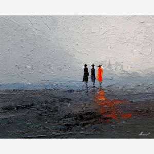 thin, trace, figure, palette knife, oil painting, impasto, textured paint, layered pigment, scraped surface, thick strokes, expressive texture, hand painted, fine art, material depth, visual rhythm, atmospheric, color control, painterly surface