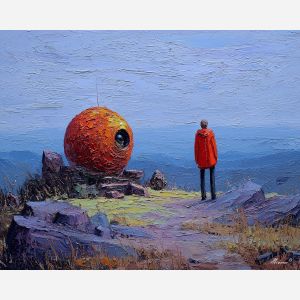 remote, echo, visitor, palette knife, oil painting, impasto, textured paint, layered pigment, scraped surface, thick strokes, expressive texture, hand painted, fine art, material depth, visual rhythm, atmospheric, color control, painterly surface