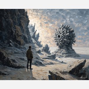 unfamiliar, presence, palette knife, oil painting, impasto, textured paint, layered pigment, scraped surface, thick strokes, expressive texture, hand painted, fine art, material depth, visual rhythm, atmospheric, color control, painterly surface