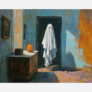 fading, room, figure, palette knife, oil painting, impasto, textured paint, layered pigment, scraped surface, thick strokes, expressive texture, hand painted, fine art, material depth, visual rhythm, atmospheric, color control, painterly surface