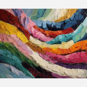 bright, stacked, span, oversized abstract, bold forms, palette knife, oil painting, impasto, thick paint, layered pigment, textured surface, large scale art, expressive abstraction, heavy texture, dynamic composition, painterly surface, material depth, contemporary abstract