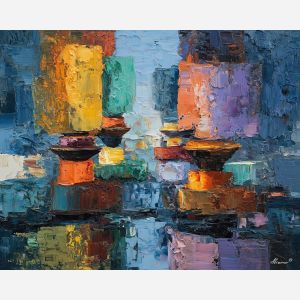 compressed, balance, oversized abstract, bold forms, palette knife, oil painting, impasto, thick paint, layered pigment, textured surface, large scale art, expressive abstraction, heavy texture, dynamic composition, painterly surface, material depth, contemporary abstract