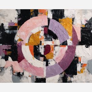 crushed, pressure, oversized abstract, bold forms, palette knife, oil painting, impasto, thick paint, layered pigment, textured surface, large scale art, expressive abstraction, heavy texture, dynamic composition, painterly surface, material depth, contemporary abstract