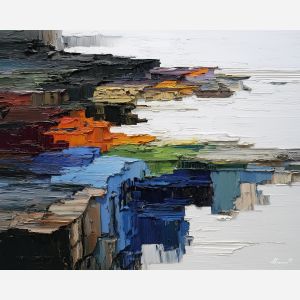 massive, tensioned, layer, oversized abstract, bold forms, palette knife, oil painting, impasto, thick paint, layered pigment, textured surface, large scale art, expressive abstraction, heavy texture, dynamic composition, painterly surface, material depth, contemporary abstract