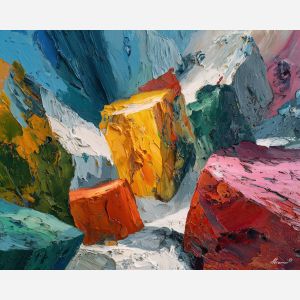 shifted, balance, oversized abstract, bold forms, palette knife, oil painting, impasto, thick paint, layered pigment, textured surface, large scale art, expressive abstraction, heavy texture, dynamic composition, painterly surface, material depth, contemporary abstract