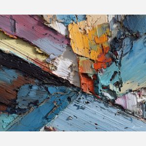 tight, shifted, structure, oversized abstract, bold forms, palette knife, oil painting, impasto, thick paint, layered pigment, textured surface, large scale art, expressive abstraction, heavy texture, dynamic composition, painterly surface, material depth, contemporary abstract