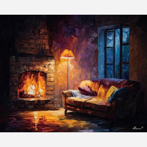 firelight room,cozy silence,oil painting