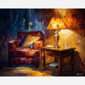 lamp glow,cozy corner,oil painting