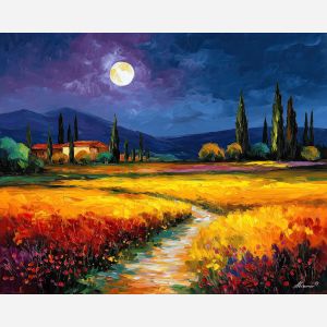 moonlit fields,path at night,oil painting,afremov style