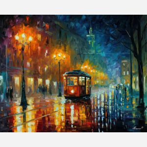 rainy night,street reflections,oil painting