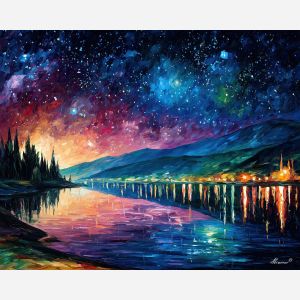 night ridge,starry sky,oil painting