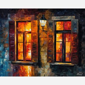 window lights,night city,oil painting