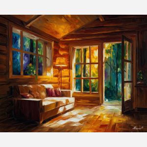 wood interior,warm glow,oil painting