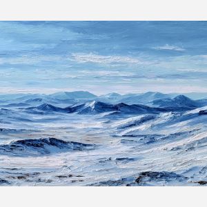 isolated, depth, greenland landscape, arctic scenery, polar environment, ice formations, glacier view, palette knife, oil painting, impasto, thick paint, textured surface, cold atmosphere, northern light, remote wilderness, painterly landscape, material depth