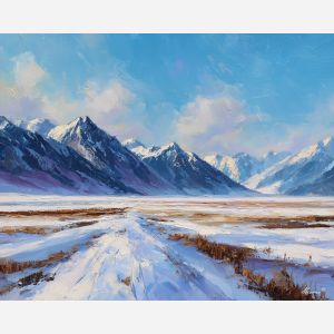 bare, field, greenland landscape, arctic scenery, polar environment, ice formations, glacier view, palette knife, oil painting, impasto, thick paint, textured surface, cold atmosphere, northern light, remote wilderness, painterly landscape, material depth