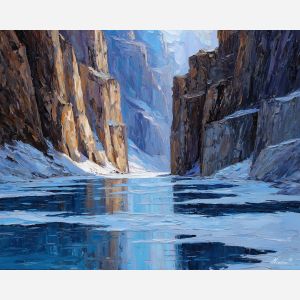 bare, reach, greenland landscape, arctic scenery, polar environment, ice formations, glacier view, palette knife, oil painting, impasto, thick paint, textured surface, cold atmosphere, northern light, remote wilderness, painterly landscape, material depth