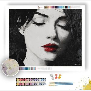 CHARCOAL PORTRAIT WITH CRIMSON LIP B&W - Paint by Numbers Full Kit