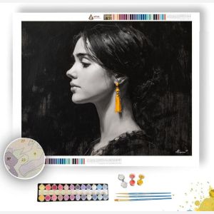 CHARCOAL PORTRAIT WITH SAFFRON EARRING B&W - Paint by Numbers Full Kit
