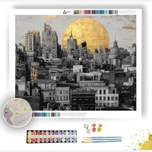 CITY ROOFLINE WITH GOLDEN SUN B&W - Paint by Numbers Full Kit