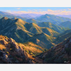 mountain ridge,soft sunlight,oil painting