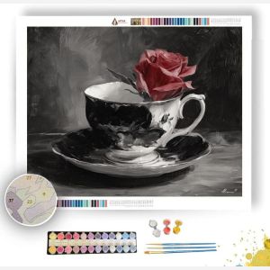 MONOCHROME TEACUP WITH ROSE B&W - Paint by Numbers Full Kit