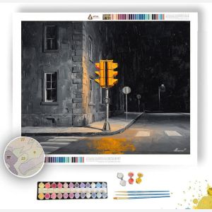 NOCTURNE STREET GOLD SIGNAL B&W - Paint by Numbers Full Kit