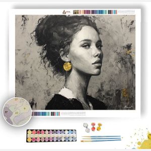 PORTRAIT IN ASH WITH GOLD EARRING B&W - Paint by Numbers Full Kit