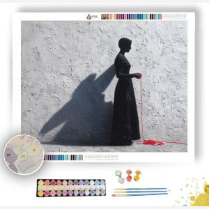 SHADOWED FIGURE WITH SCARLET THREAD B&W - Paint by Numbers Full Kit