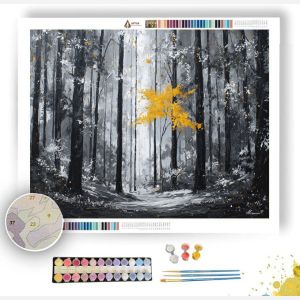 SILVER FOREST WITH GOLDEN FALL B&W - Paint by Numbers Full Kit