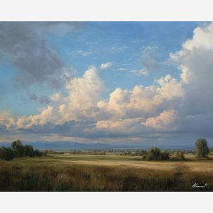 field landscape,clouds,oil painting