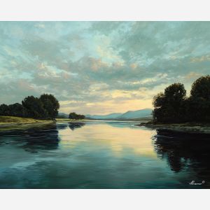 calm water,inlet scene,oil painting