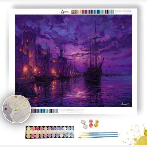 VIOLET NIGHT HARBOR - Paint by Numbers Full Kit