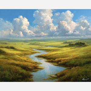 fantasy river,day landscape,open plains,oil painting