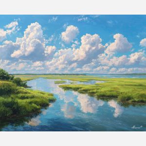 fantasy river flats,day reflection,oil painting