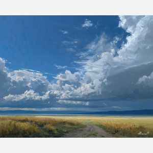 clouds,open plain,oil painting