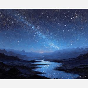 fantasy stars,constellations,night calm,oil painting