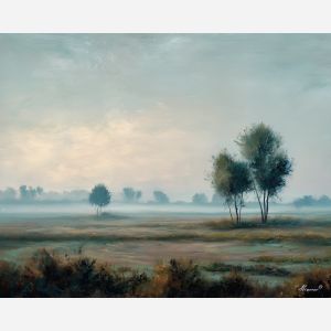 tree line,haze landscape,oil painting