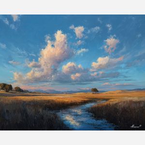 balanced landscape,soft horizon,oil painting