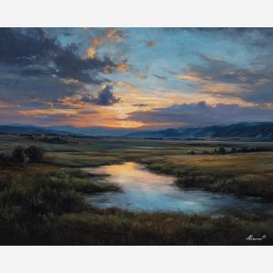 evening landscape,calm nature,oil painting