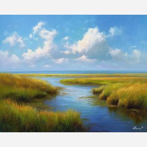 fantasy marsh,day glow,oil painting