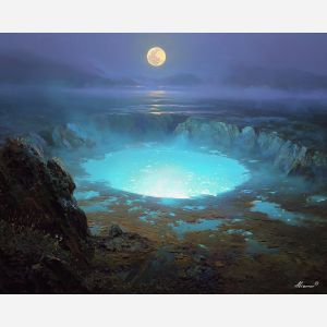 fantasy basin,moon mist,night oil painting