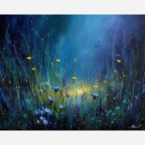 fantasy meadow,night glow,oil painting