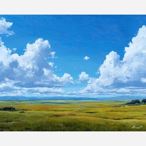 pasture landscape,wide sky,oil painting