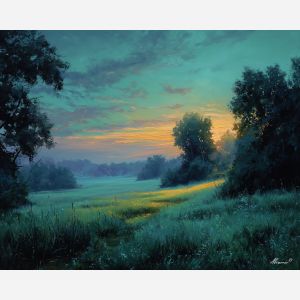 daybreak pasture,soft light,oil painting
