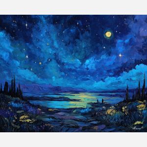 fantasy flats,sapphire sky,night oil painting