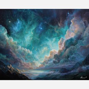 fantasy horizon,cosmic night,oil painting