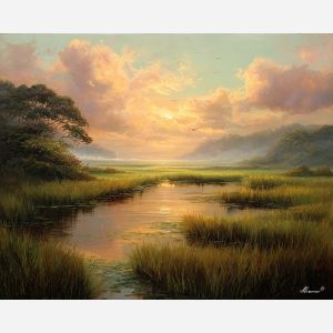 fantasy marsh,daylight glow,oil painting
