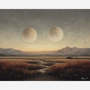 fantasy moons,lowland,night scene,oil painting